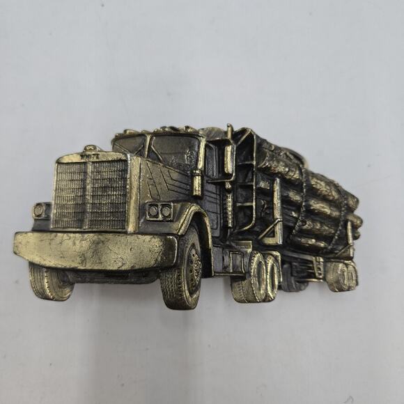 Logging Semi Truck Metal Chicago Belt Buckle Rectangle Shaped Vintage 1980 - Picture 1 of 5